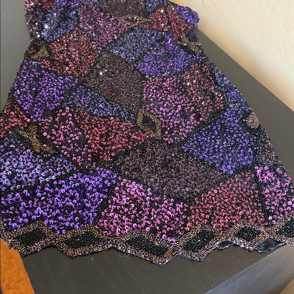 Vintage Black Tie Oleg Cassini Shades of Purple & Black Sequin Mini Dress 4 - Picture 15 of 17